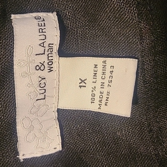 Lucy & Laurel Black 100% Linen Snap Down Blouse, Size: 1X - Picture 9 of 9